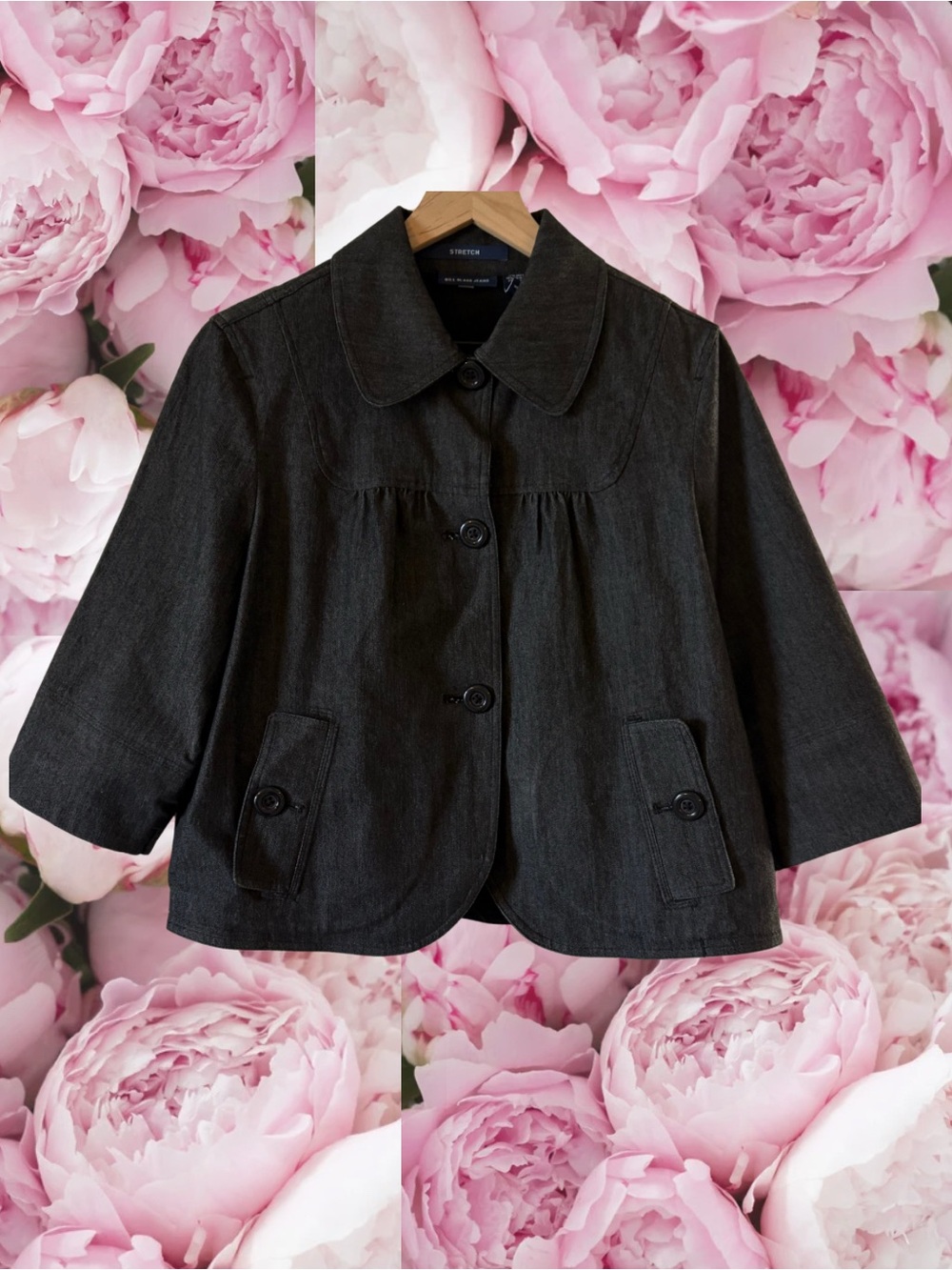 Bill Blass Jeans Button Up Jacket Pockets Feminine Classic Stretch